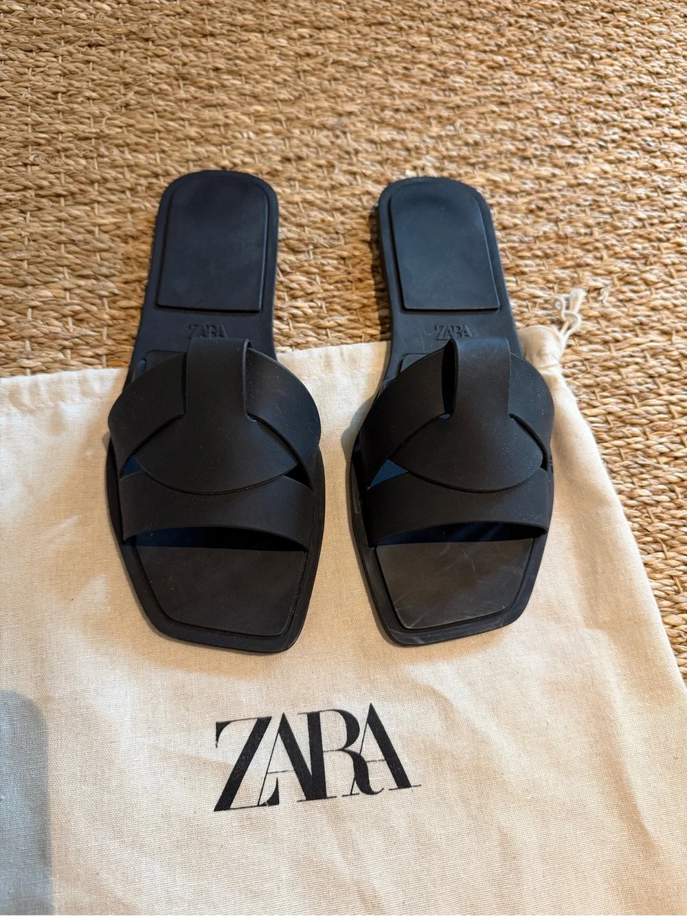 Zara Matte Black Rubberized Crossover Sandals Size 38 - Picture 6 of 14